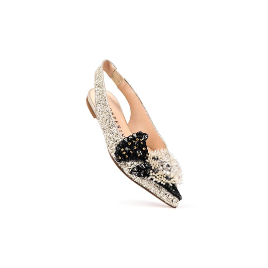 Ballerina Slingback in Glitter Oro/Bianco