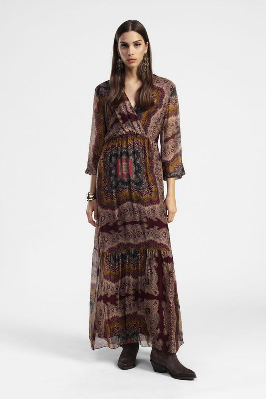 Abito lungo stampa paisley scollo v Dixie
