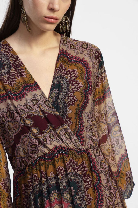 Abito lungo stampa paisley scollo v Dixie