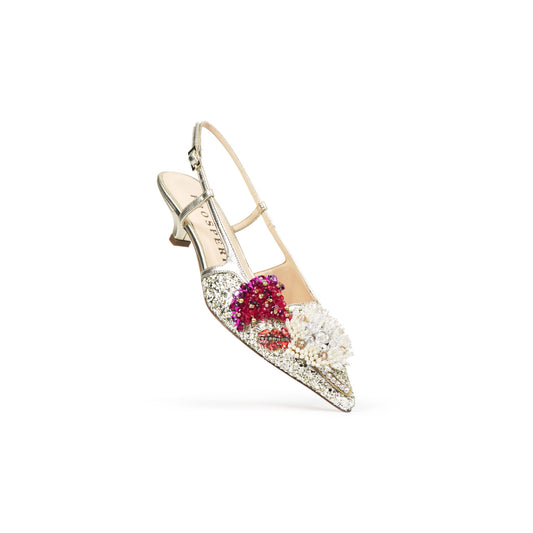 Décolleté Slingback in Glitter Silver