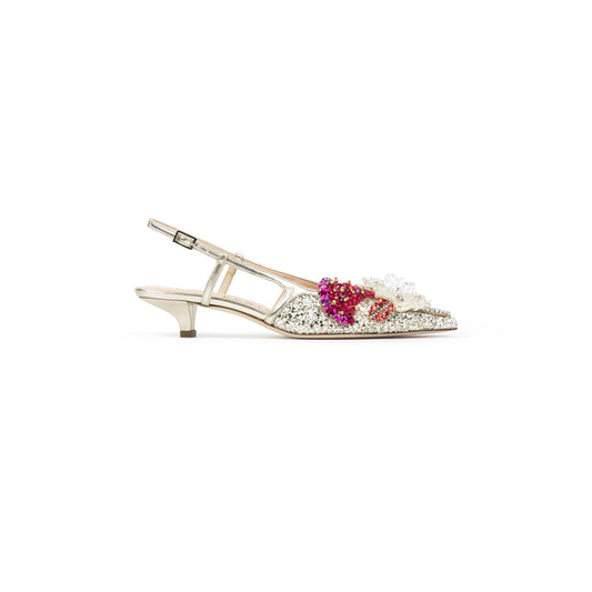 Décolleté Slingback in Glitter Silver