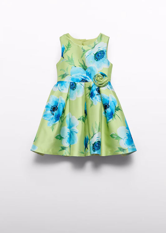 Abito Mikado Fiori Lime Bambina