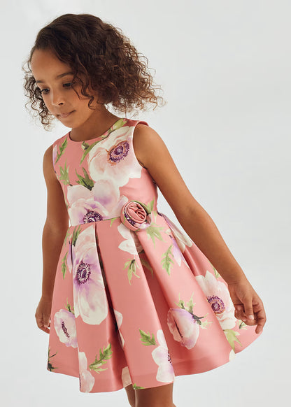 Abito Mikado Fiori Rosa Bambina