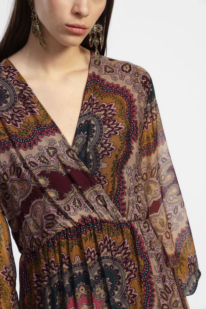 Abito lungo stampa paisley scollo v Dixie