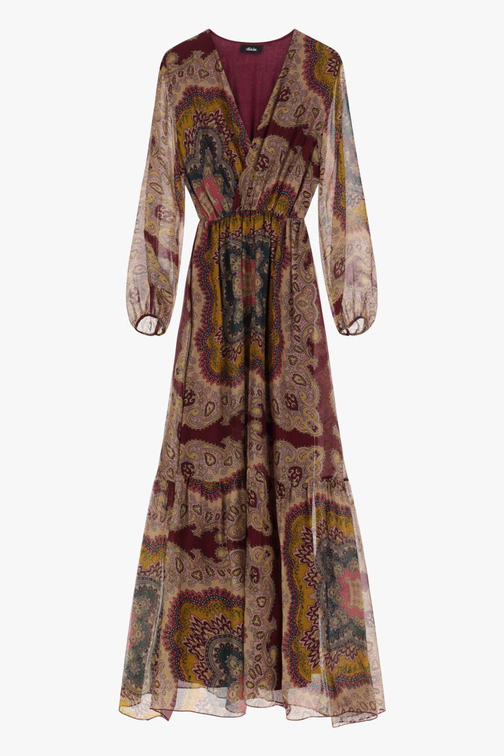 Abito lungo stampa paisley scollo v Dixie