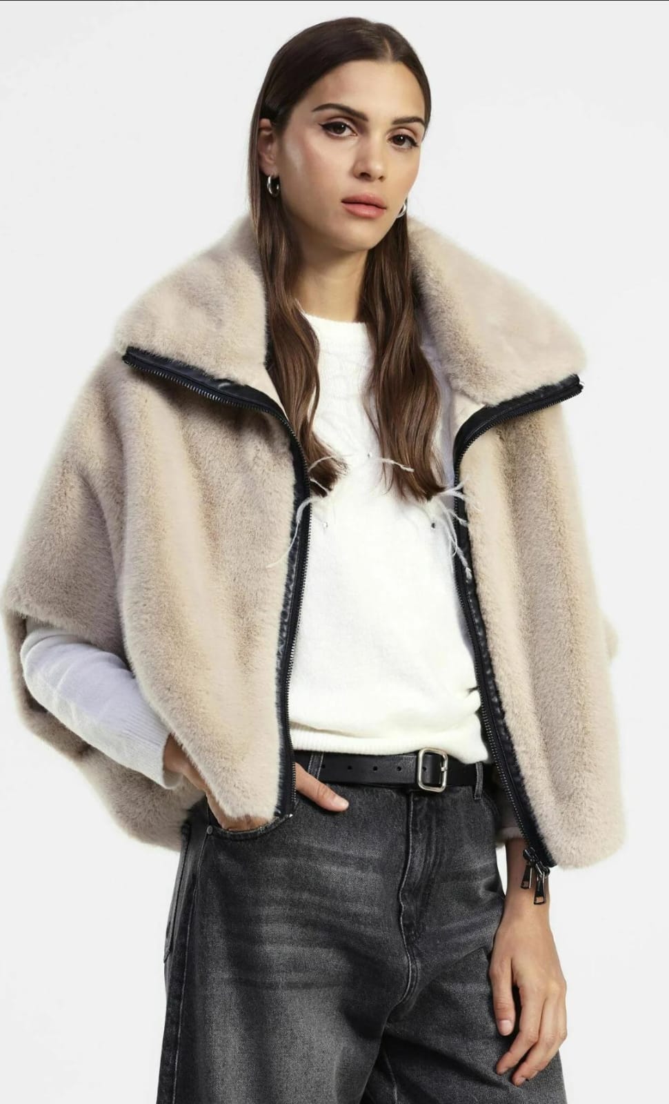 Eco-fur con zip e collo ampio dixie